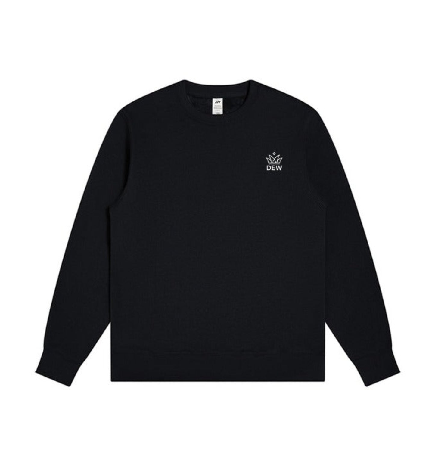 Black long-sleeve shirt with a logo on a white background