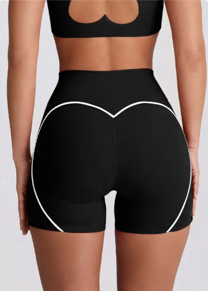 DEW™ Sculpt Seamless High-Waisted Gym Shorts - Classic Black Squat-Proof & Compressive Fit Black athletic shorts with white accents on a plain background