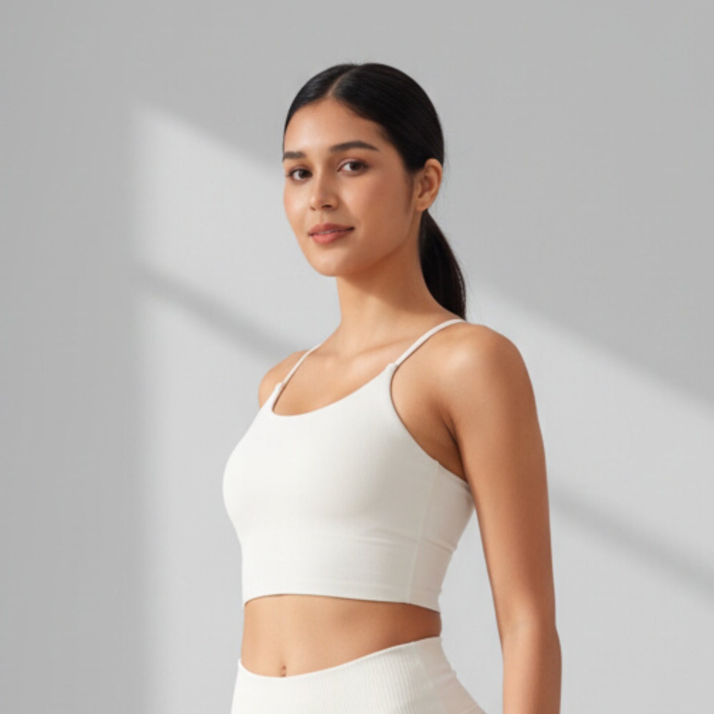 woman wearing Dew Balance Bra in white