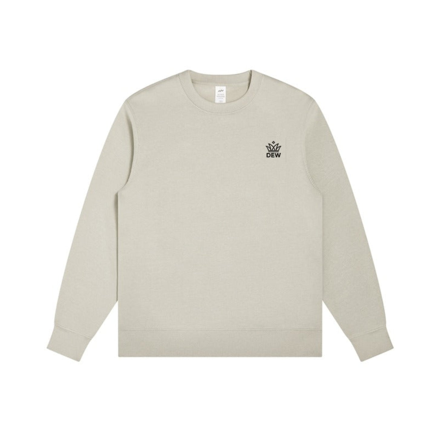 cream Dew cream crewneck jumper long-sleeve shirt with a logo on the chest against a white background