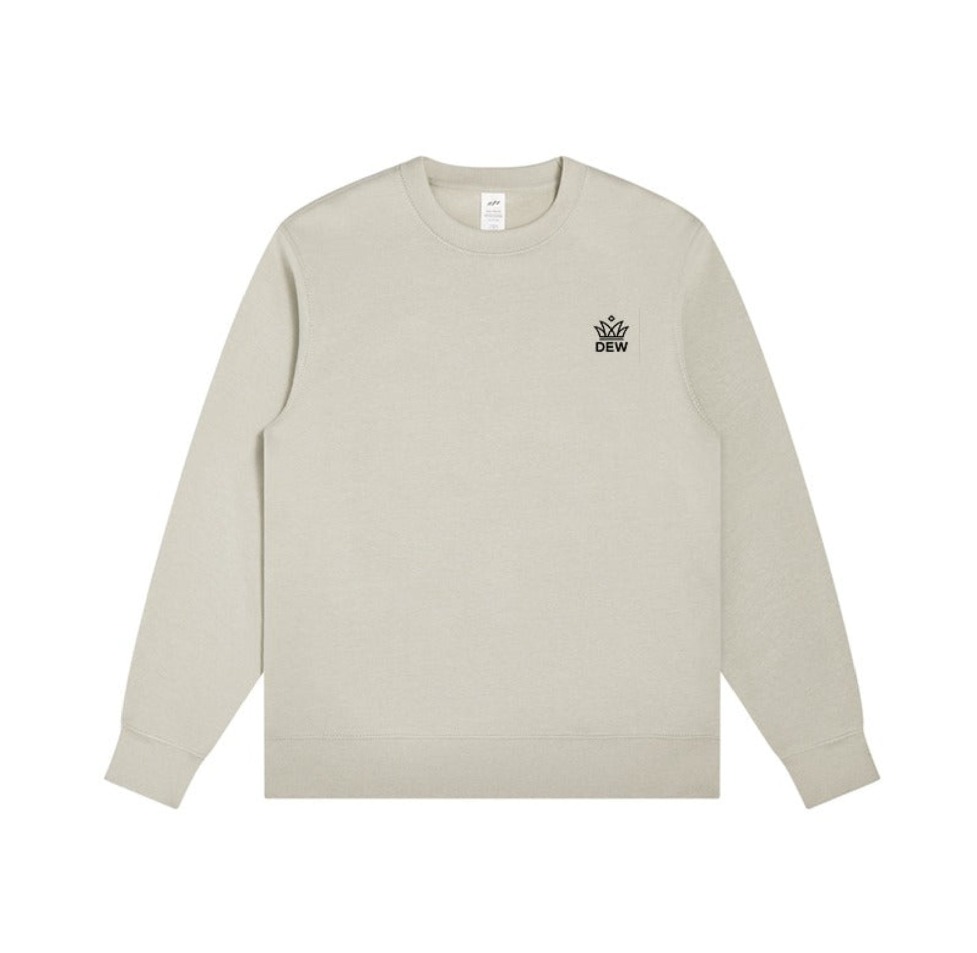 cream Dew cream crewneck jumper long-sleeve shirt with a logo on the chest against a white background