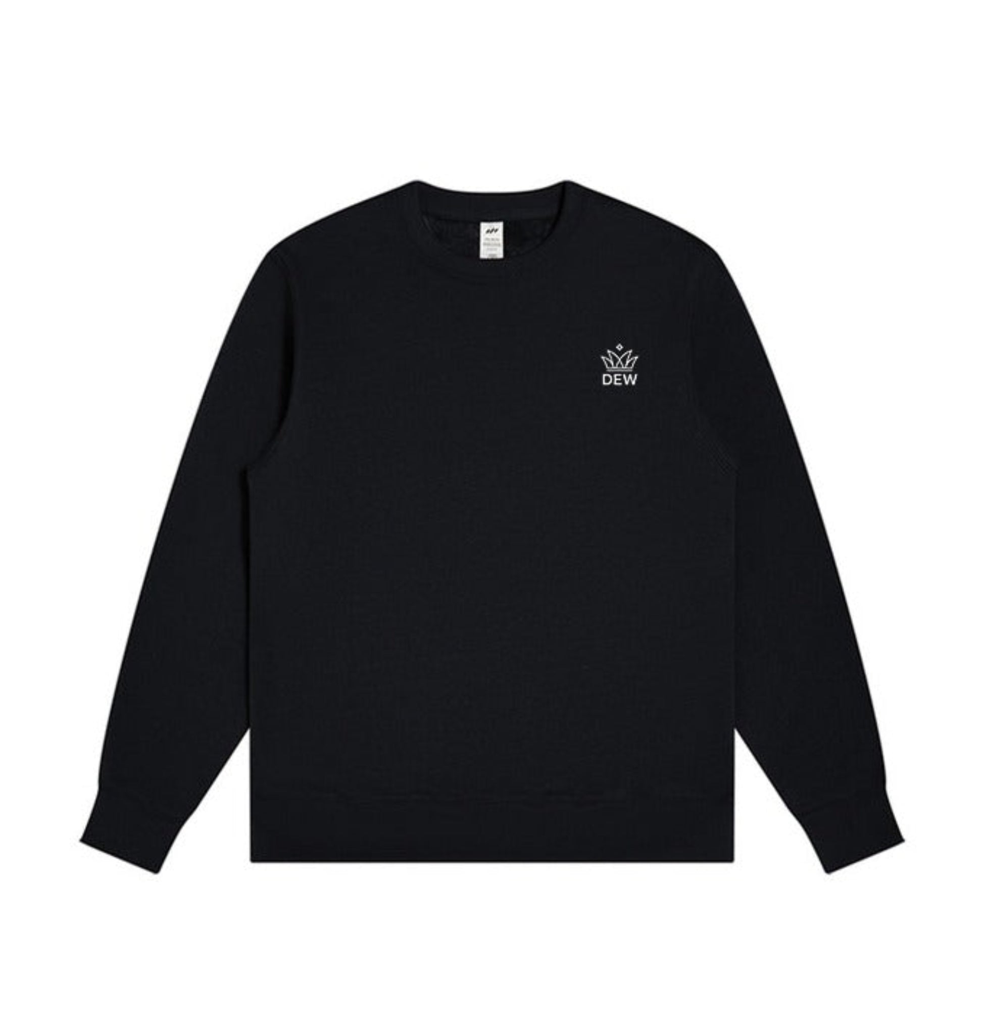 Black long-sleeve shirt with a logo on a white background